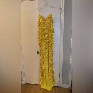 Light in the Box TS Couture Yellow Sequined Evening Gown, Medium, high slit